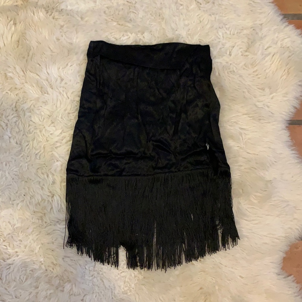 Silky Black Fringe High Waisted Zara Skirt